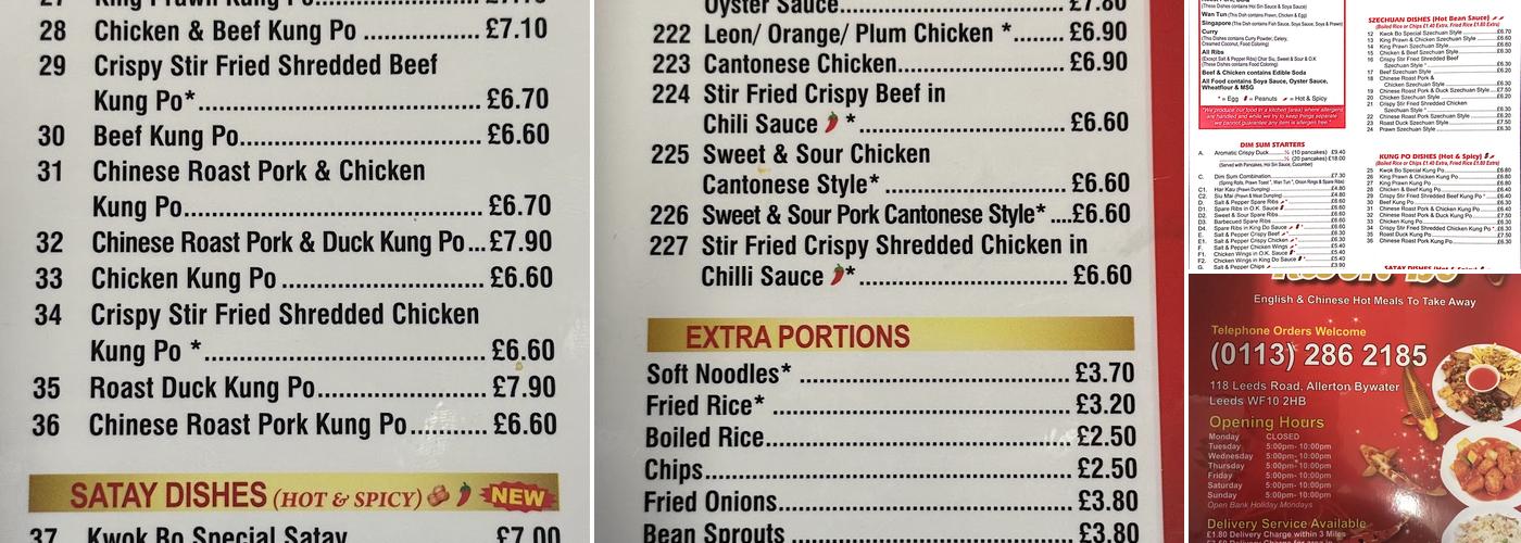 Kwok Bo Takeaway Menu