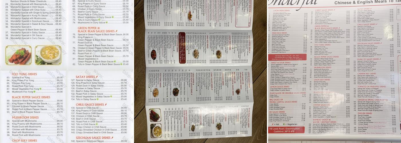 Wonderful Chinese Takeaway Menu