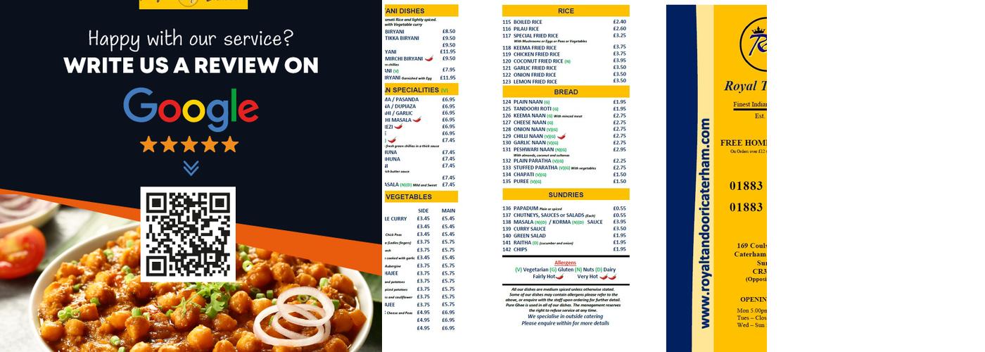 Royal Tandoori Caterham Menu