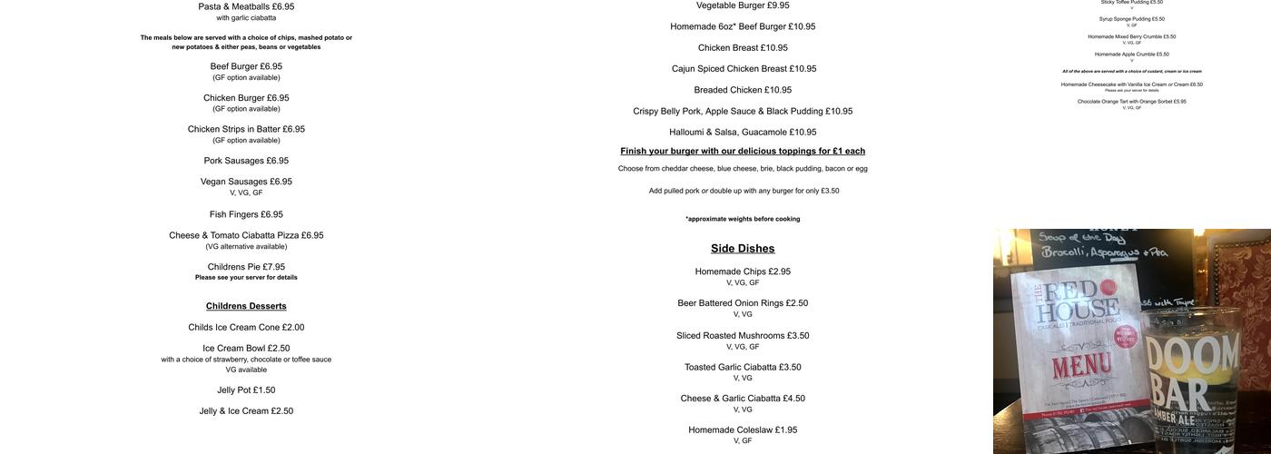 The Red House Menu