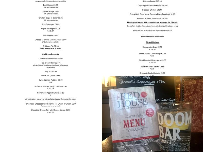 The Red House Menu