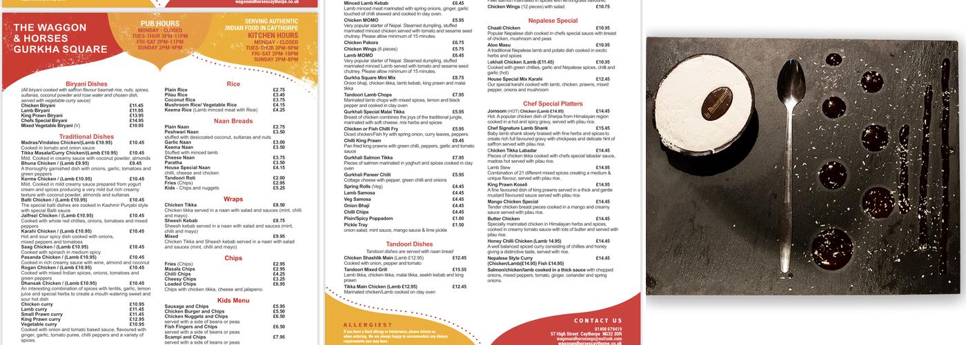 Waggon & Horses Menu
