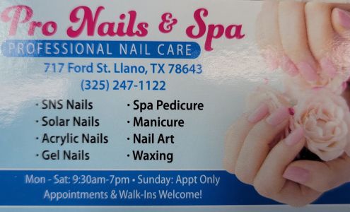 Pro Nails & Spa 717 Ford St, Llano Texas 78643
