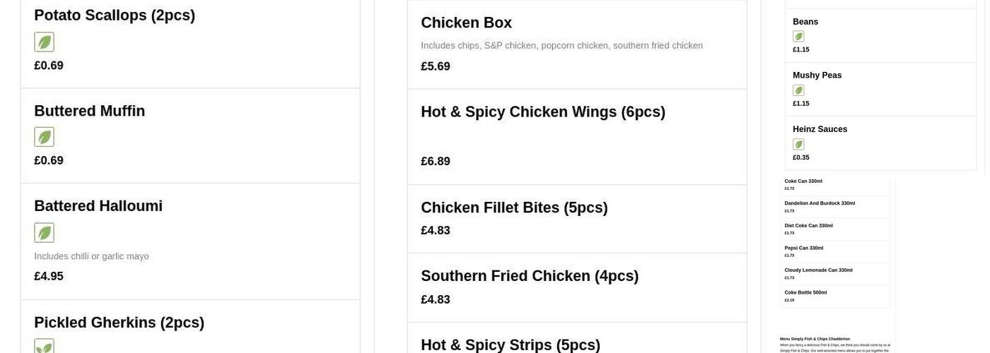 Simply Fish & Chips Menu