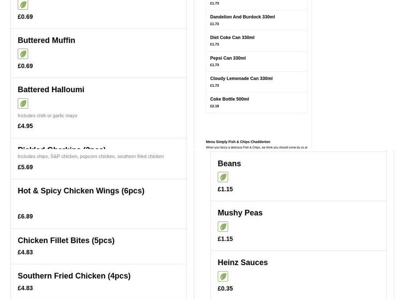 Simply Fish & Chips Menu