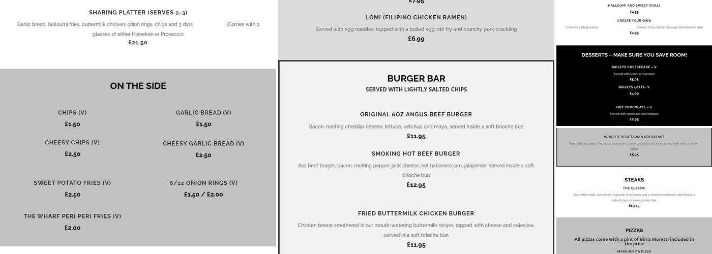 The Wharf Menu