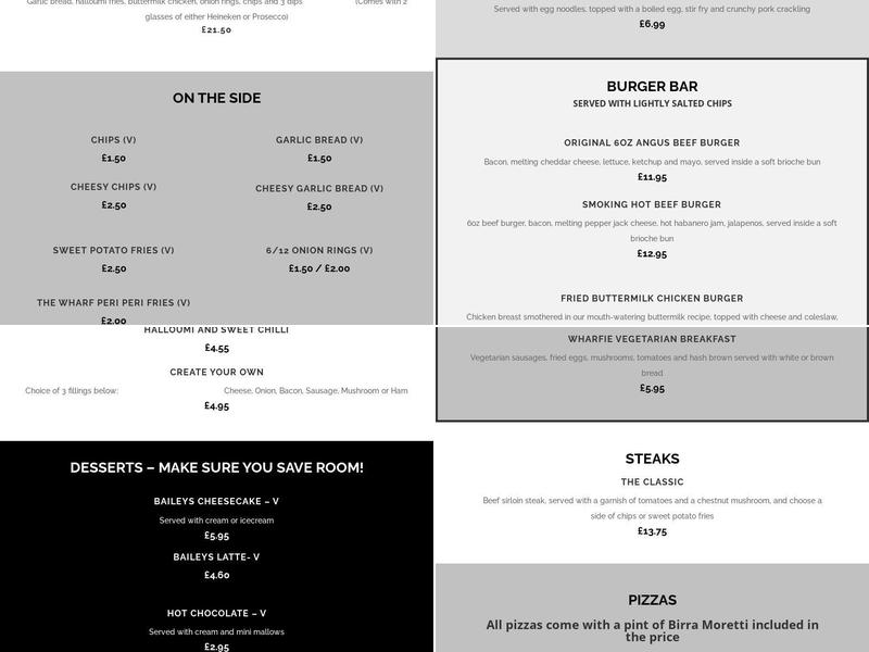 The Wharf Menu