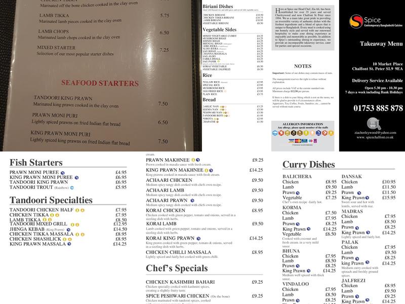 Spice Restaurant Chalfont Menu