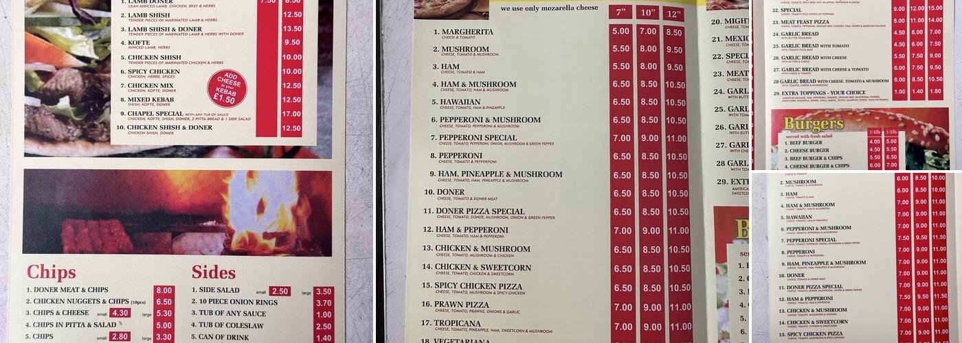 Chapel Pizza And Kebab House Menu