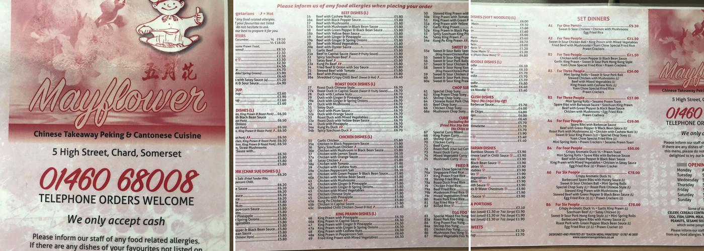 Mayflower chinese Takeaway Menu