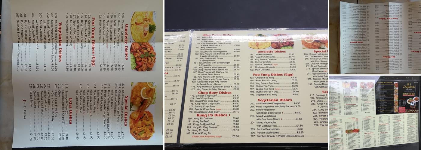 Chopsticks Chinese Takeaway Menu