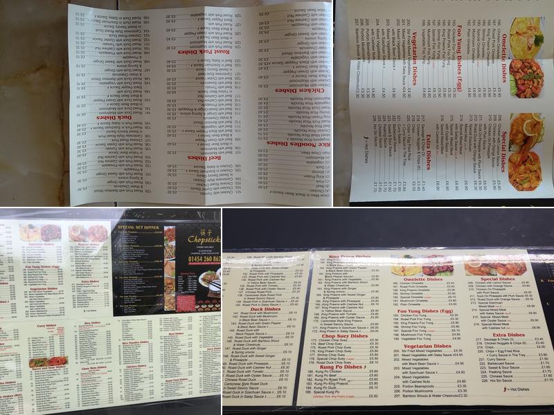 Chopsticks Chinese Takeaway Menu