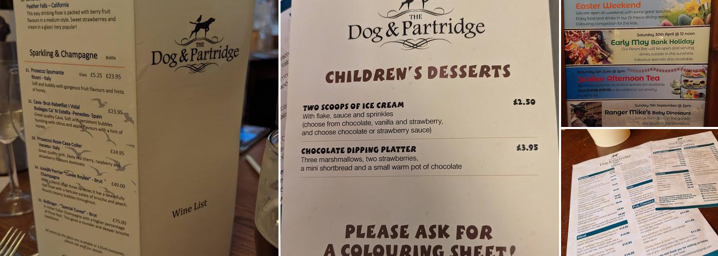 Dog and Partridge Menu