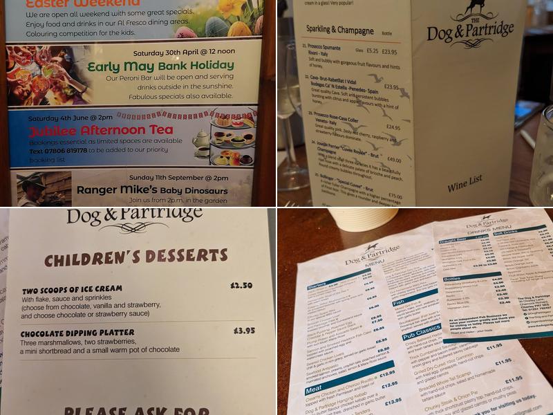 Dog and Partridge Menu