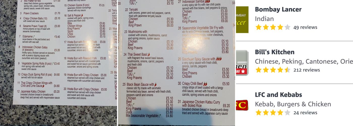 Bill's Kitchen Menu