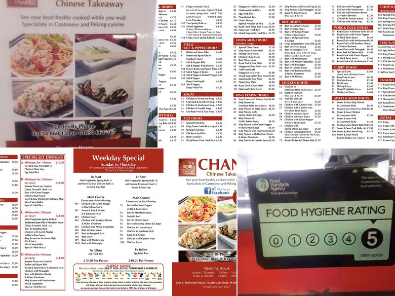 Chans Takeaway Menu