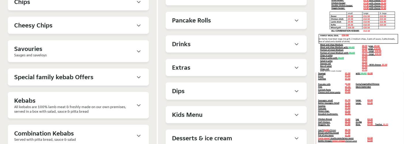 George's Fish Bar and kebabs Menu