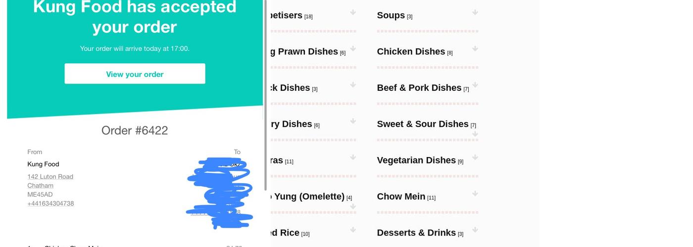 Kung Fu Oriental Takeaway Menu