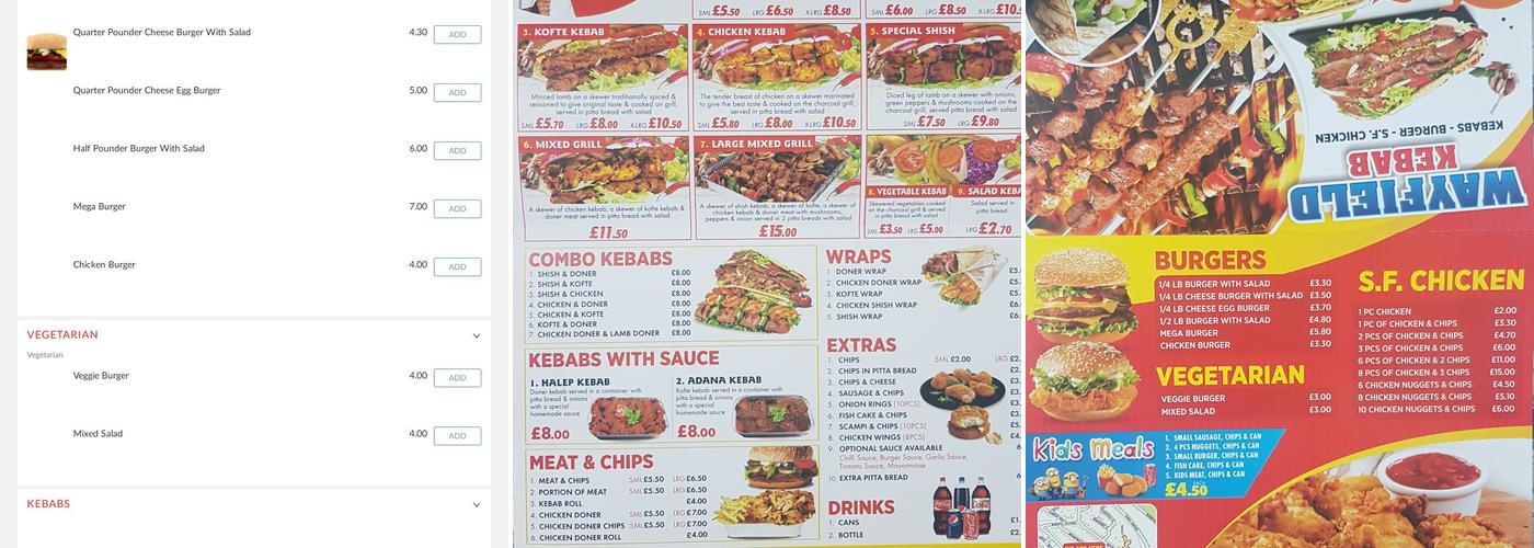 Wayfield Kebab Shop Menu