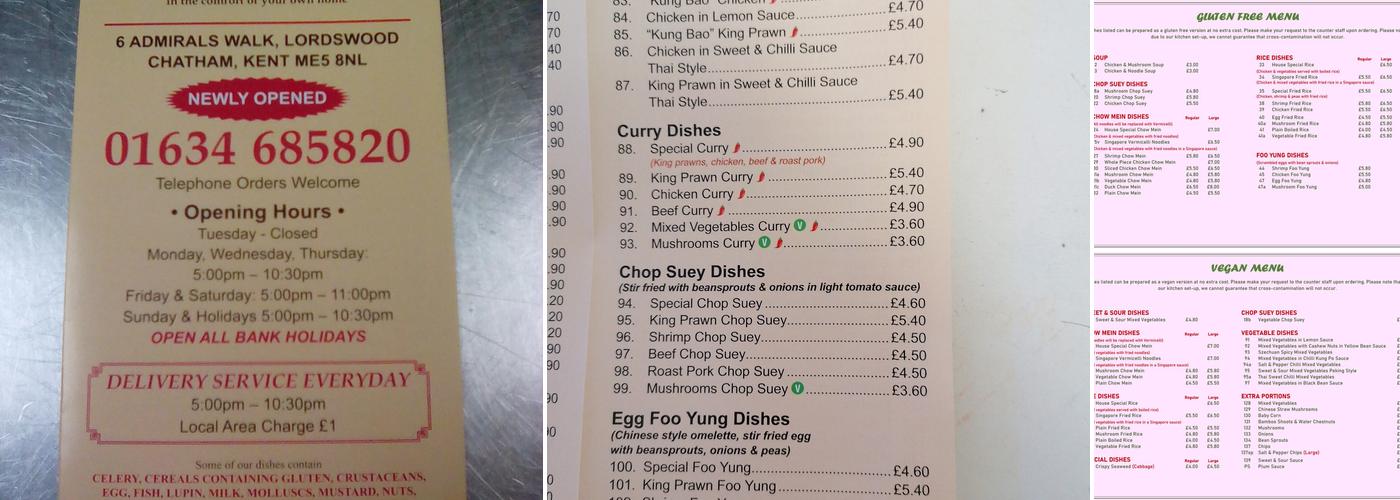 Golden Wok Lordswood Menu