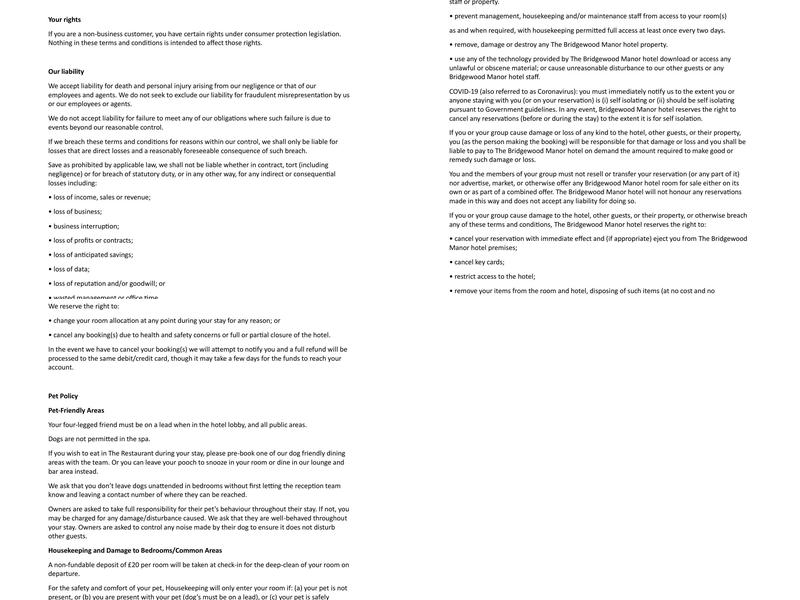 Bridgewood Manor Restaurant Menu