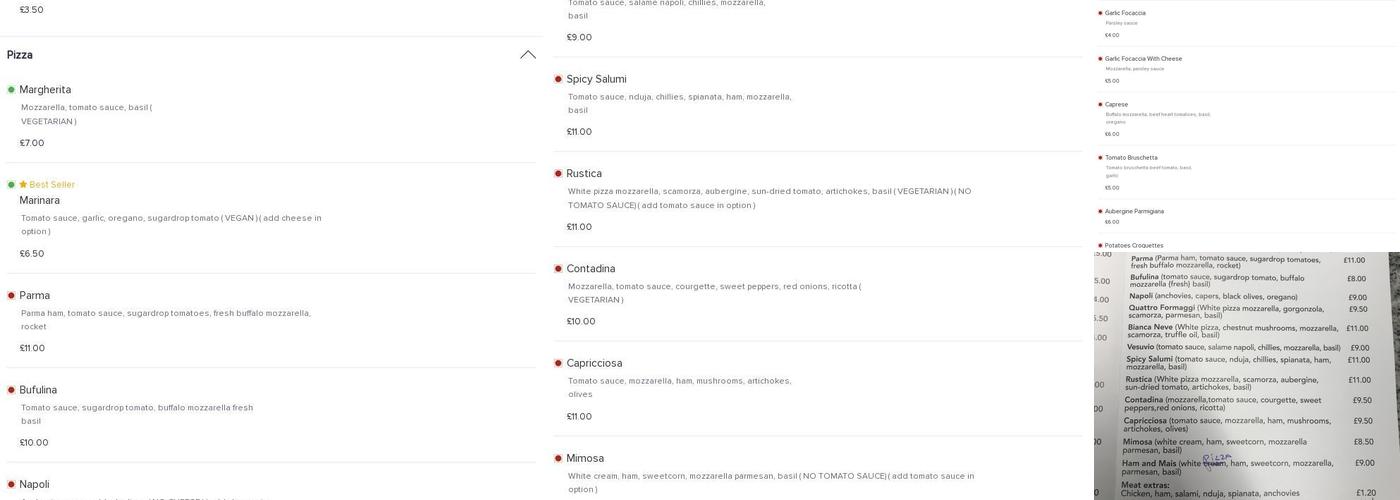 Wood oven pizza neapolitan Menu