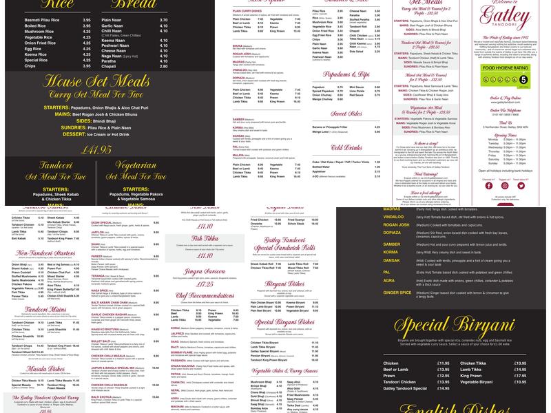Gatley Tandoori Takeaway Menu