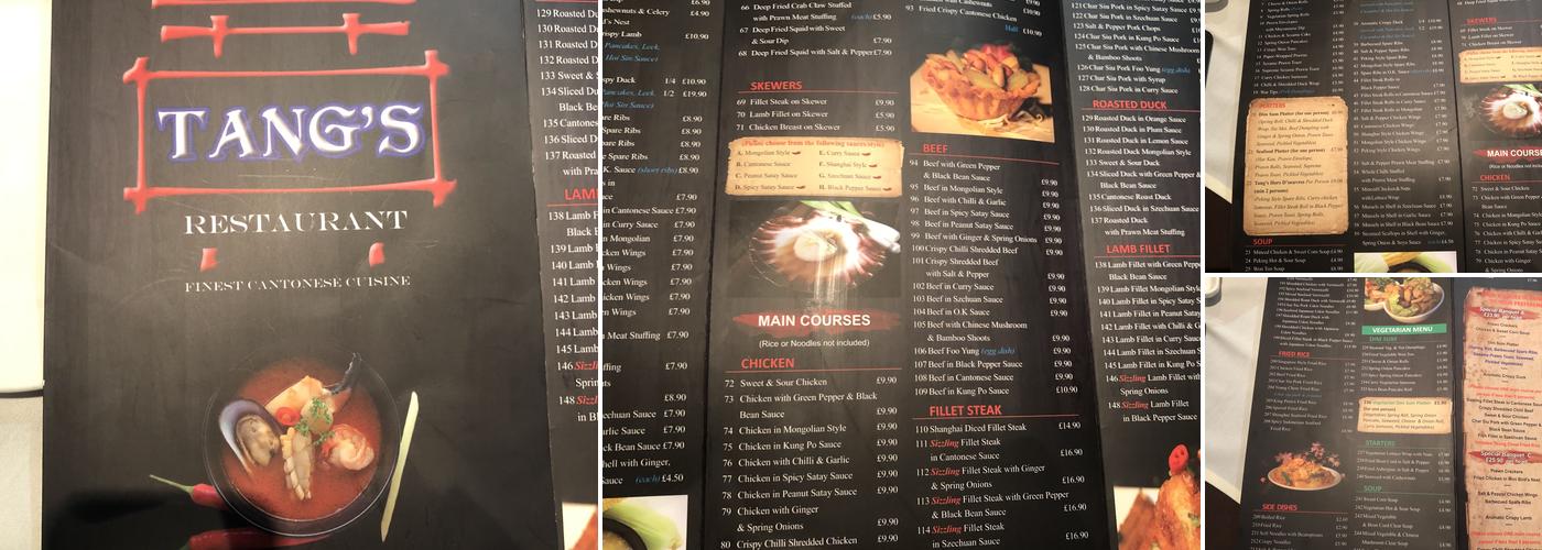 Tangs Restaurant Menu