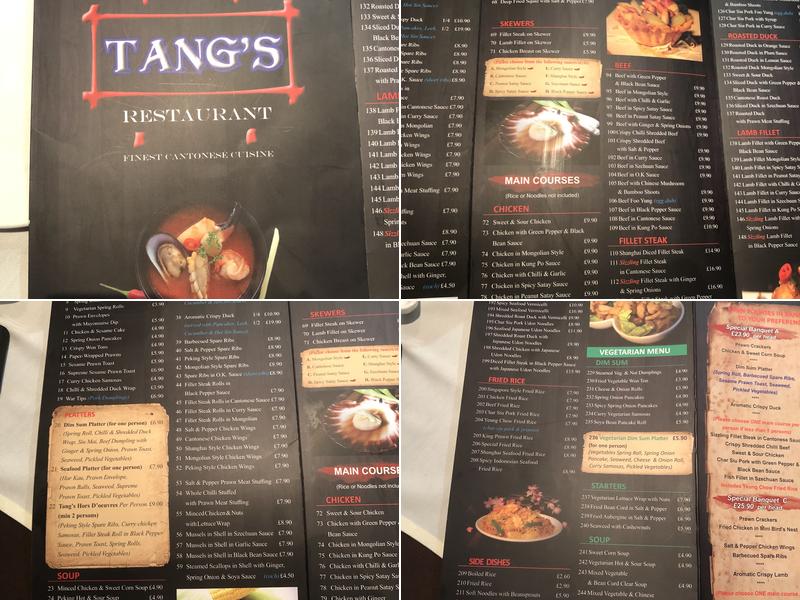 Tangs Restaurant Menu