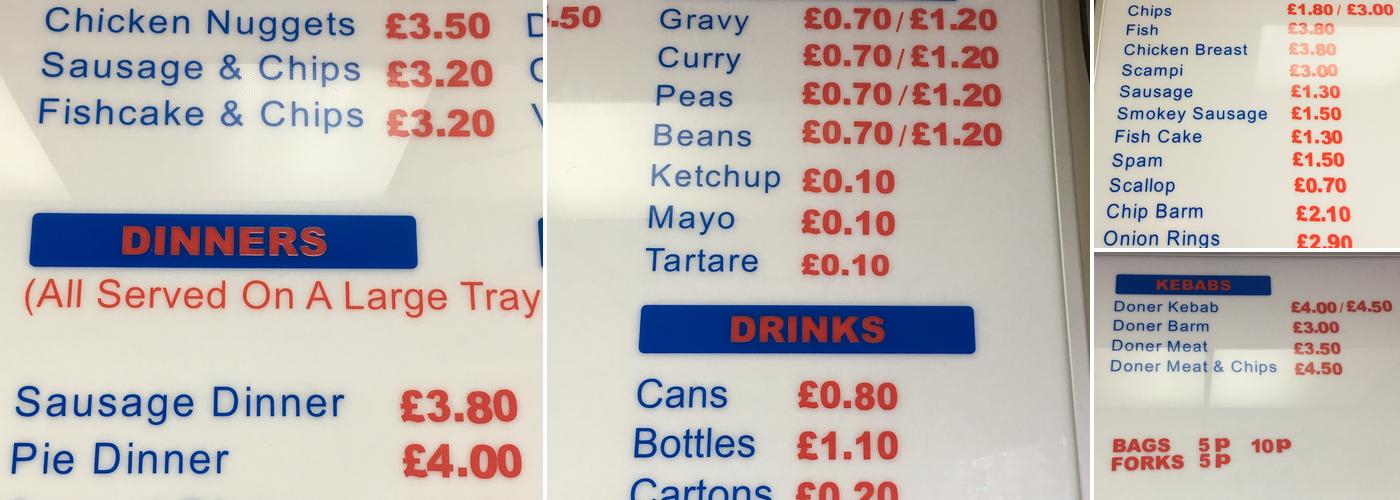 Stockport Road Chippy Menu