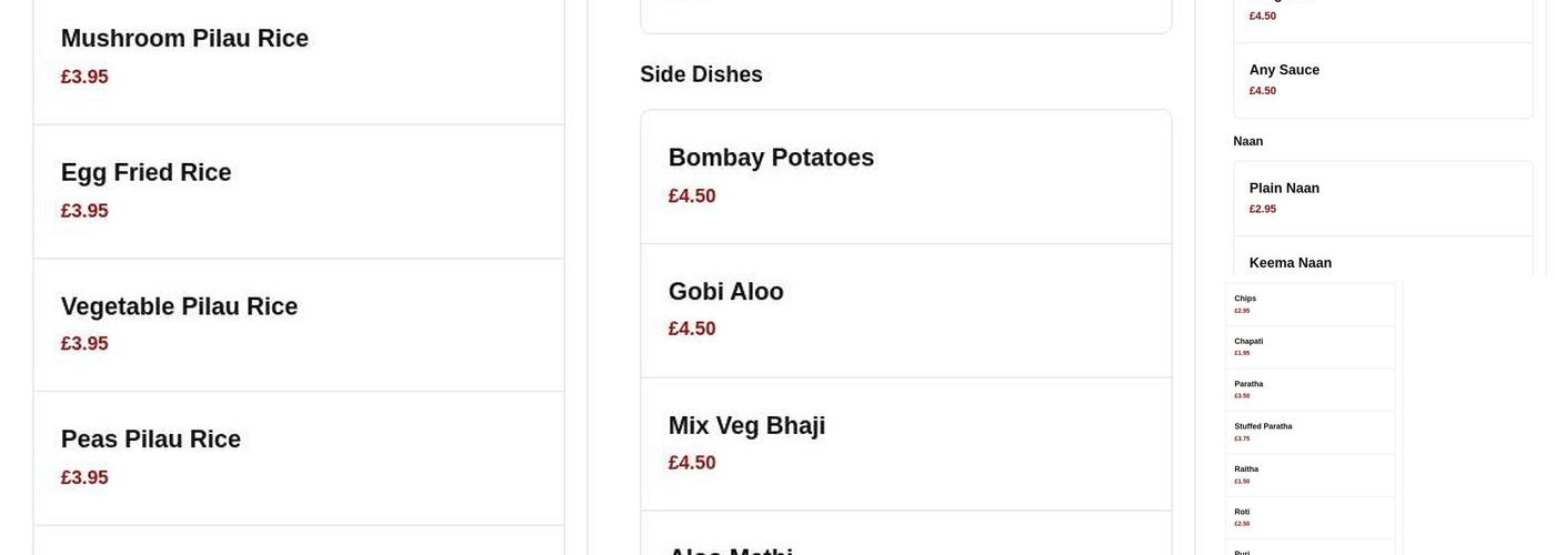 Hannah Indian Takeaway, Cheadle Menu