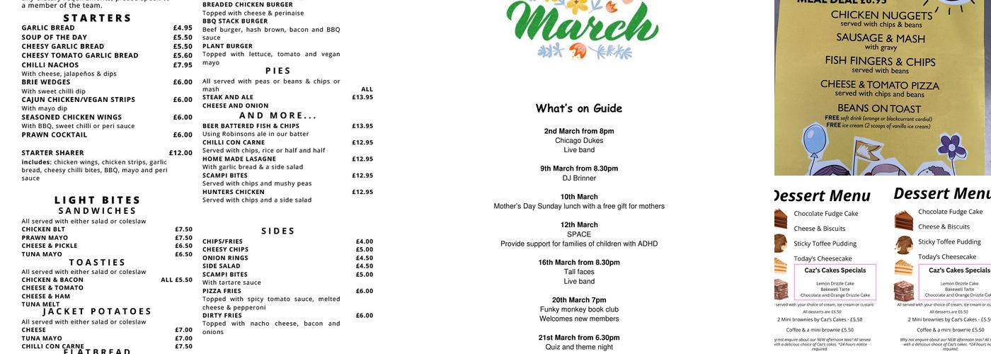 Dog & Partridge, Great Moor Menu