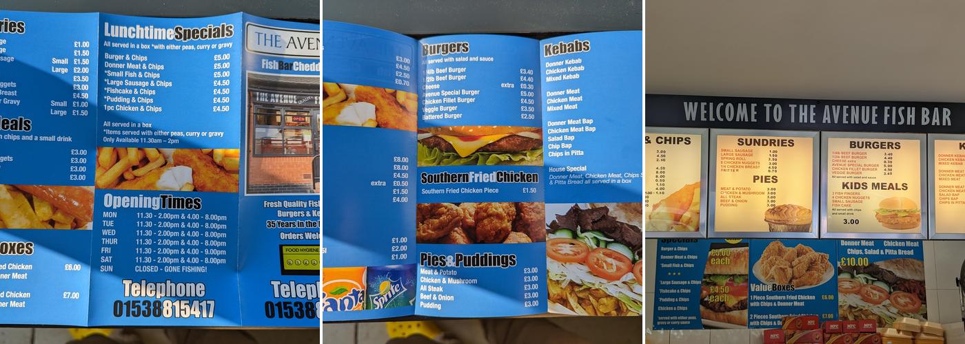The Avenue Fish Bar Menu