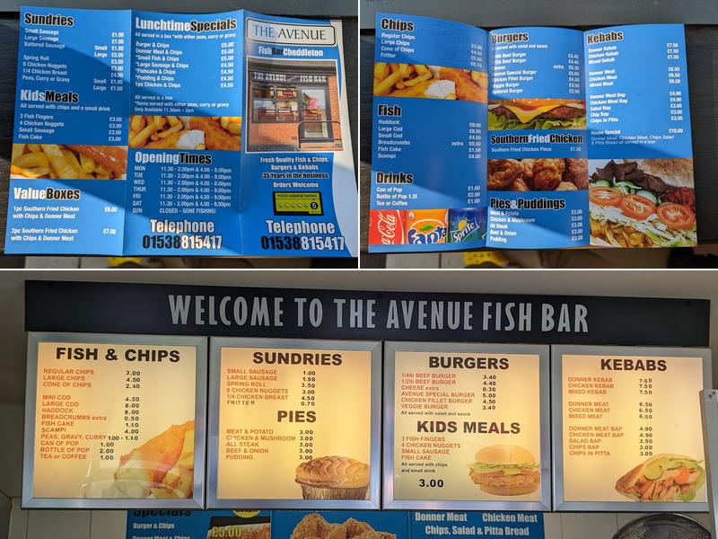 The Avenue Fish Bar Menu