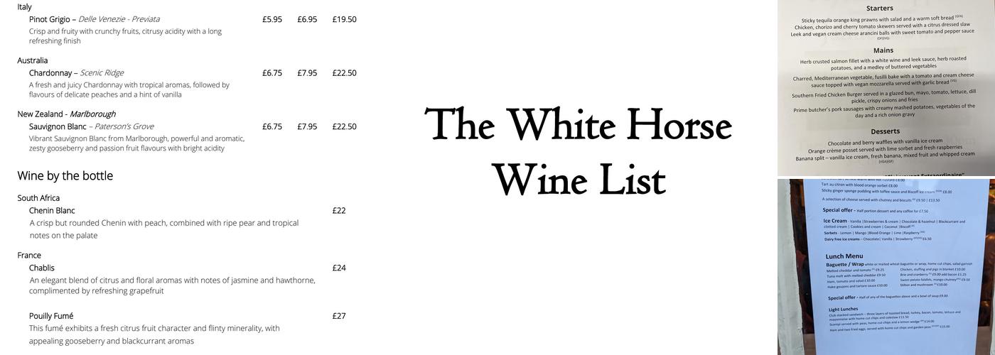 The White Horse Menu