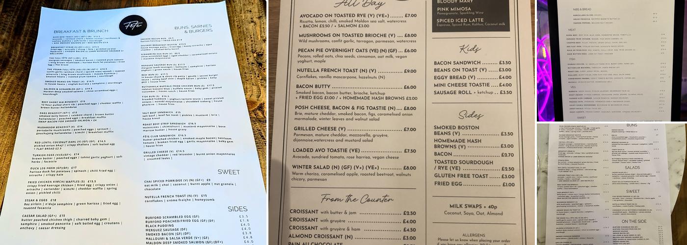 Fête at Grays Brewery Yard Menu