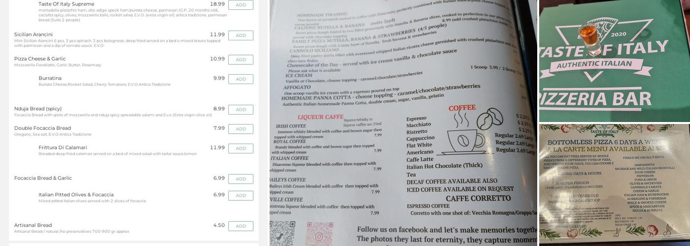 Taste of Italy Pizza Bar Menu