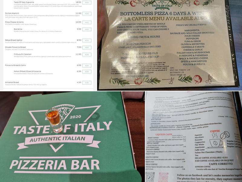Taste of Italy Pizza Bar Menu