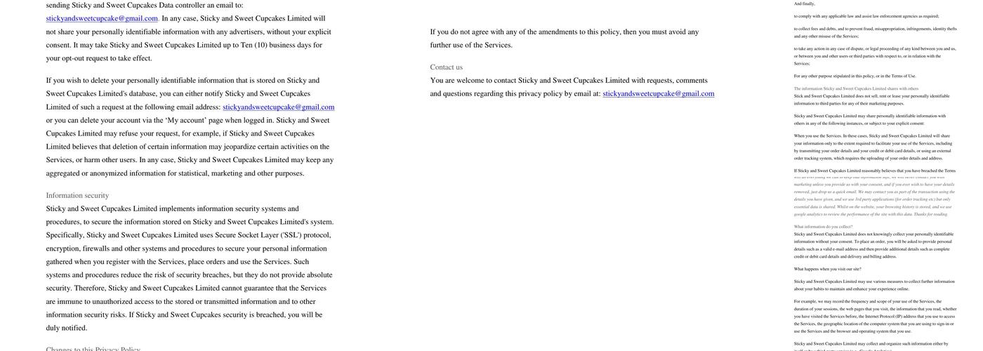 Sticky & Sweet Cupcake Co Ltd Menu