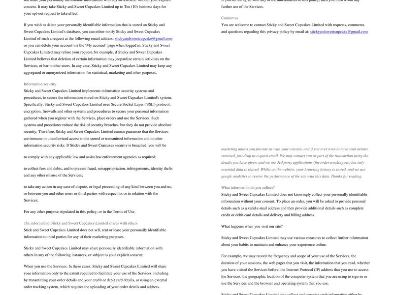 Sticky & Sweet Cupcake Co Ltd Menu