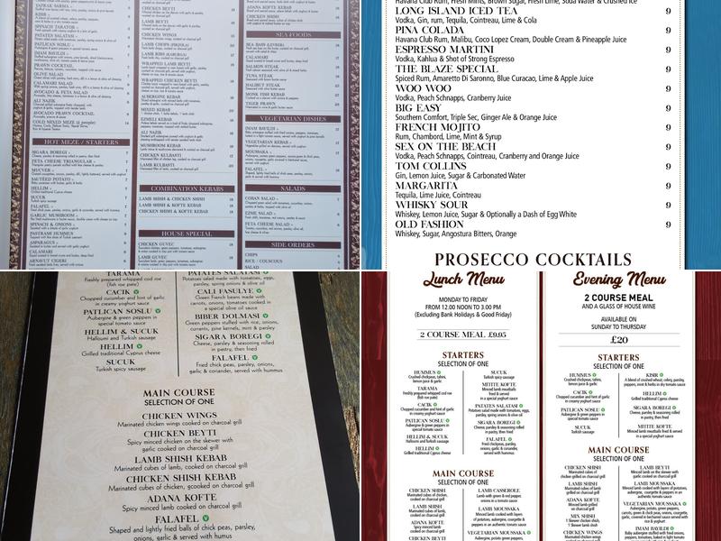 The Blaze Restaurant and Bar Menu