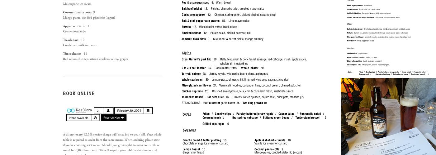 Pig & Whistle Restaurant Menu