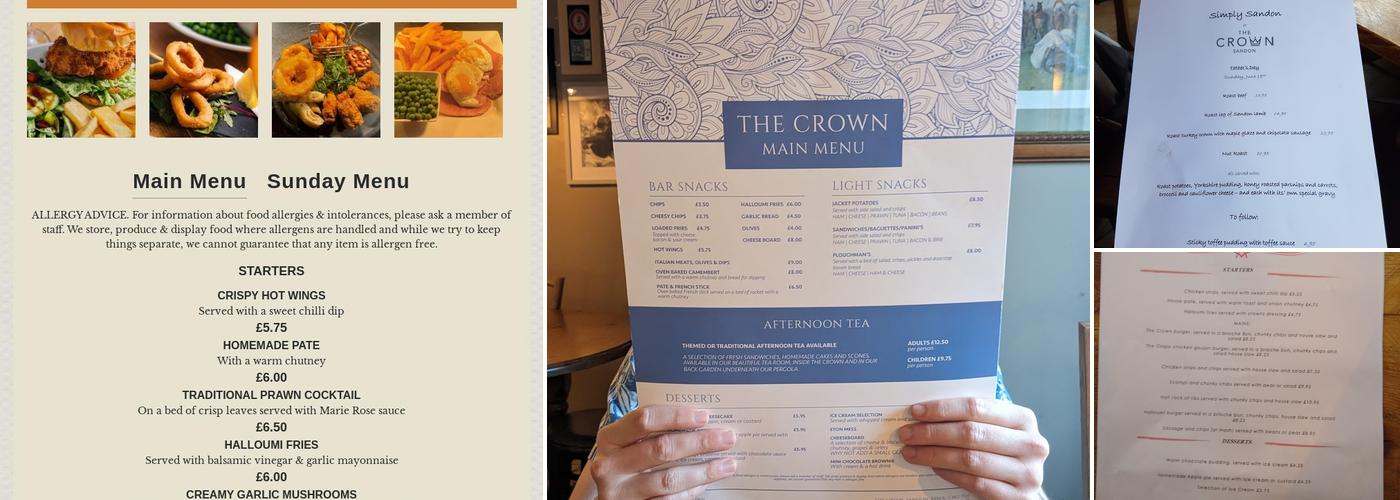 Crown at Sandon Menu