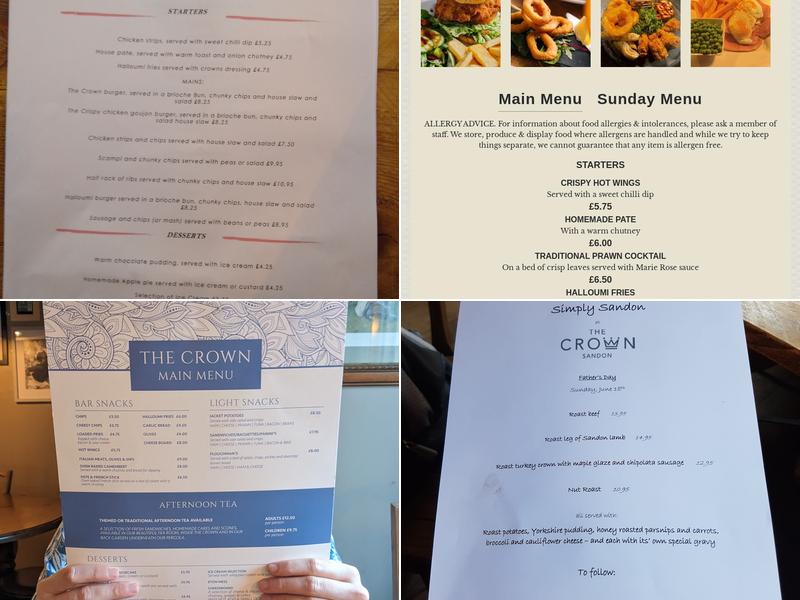 Crown at Sandon Menu