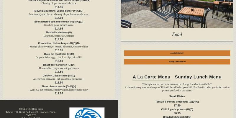 The Blue Lion Menu