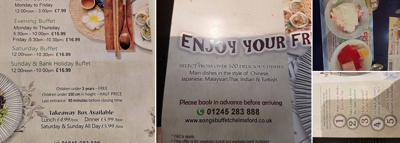 Song's Buffet Chelmsford Menu