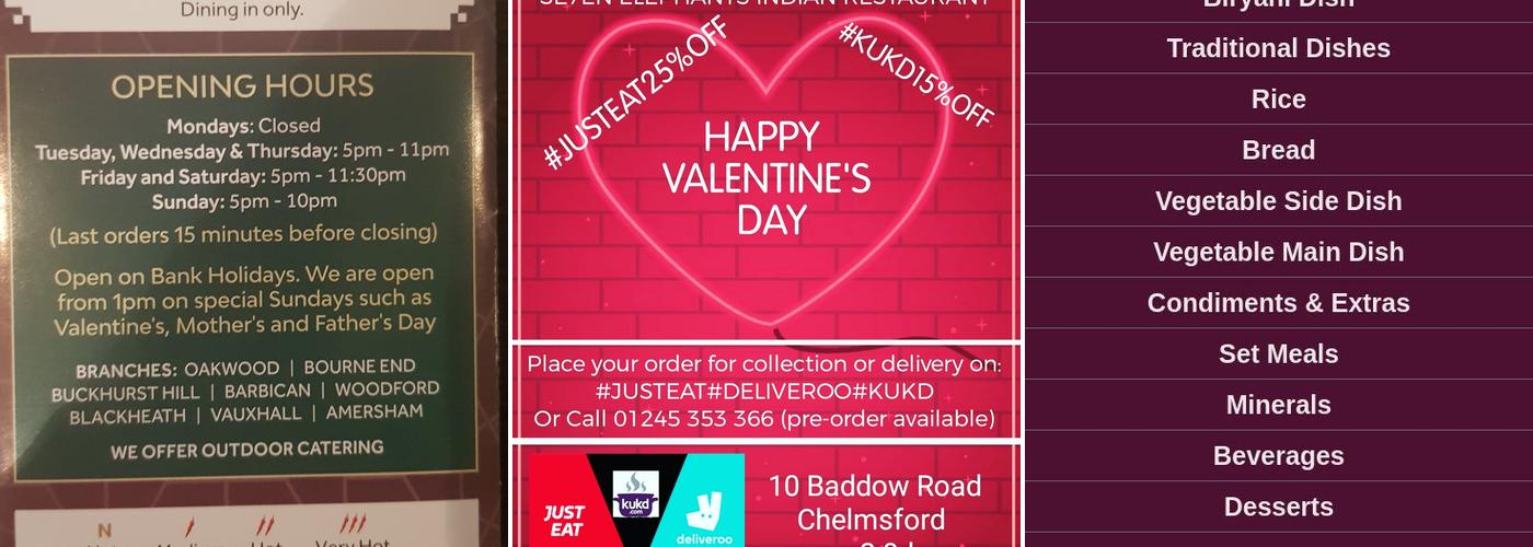 Seven Elephants Menu