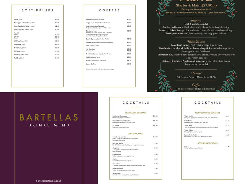 Bartellas Restaurant Menu