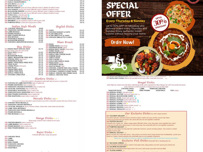 Indian Night Restaurant Menu