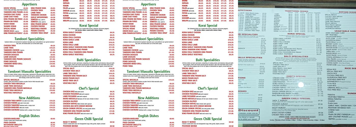 Green Chilli Indian Menu